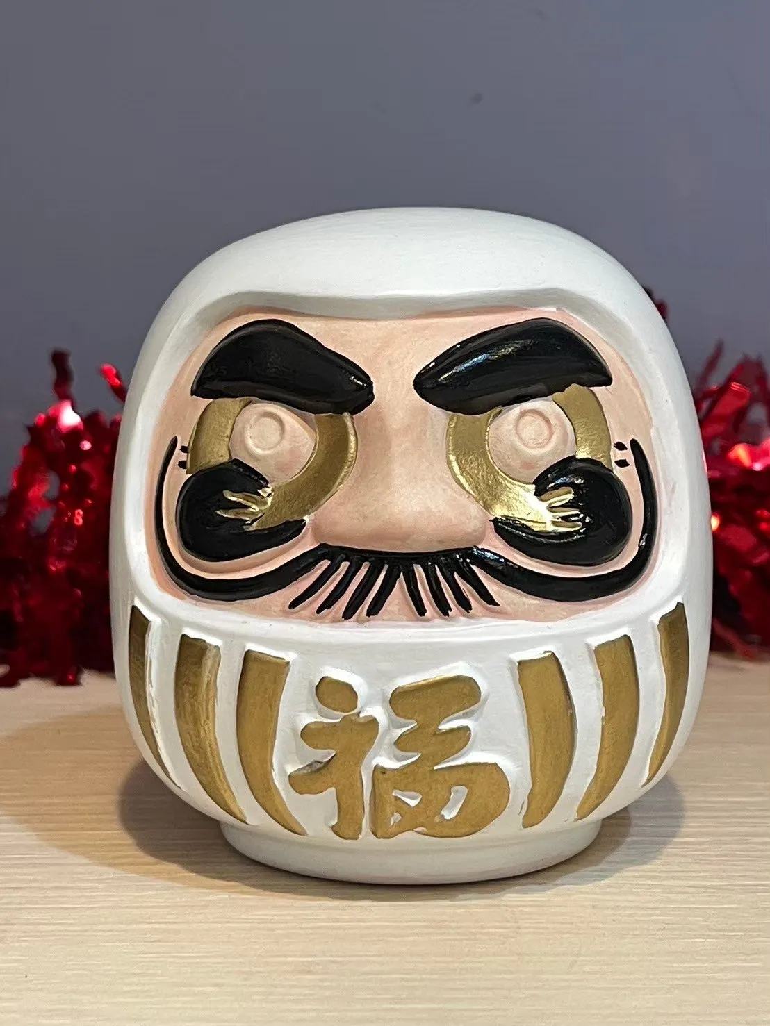 白陶瓷 祈願招福不倒翁存錢筒八塗文創